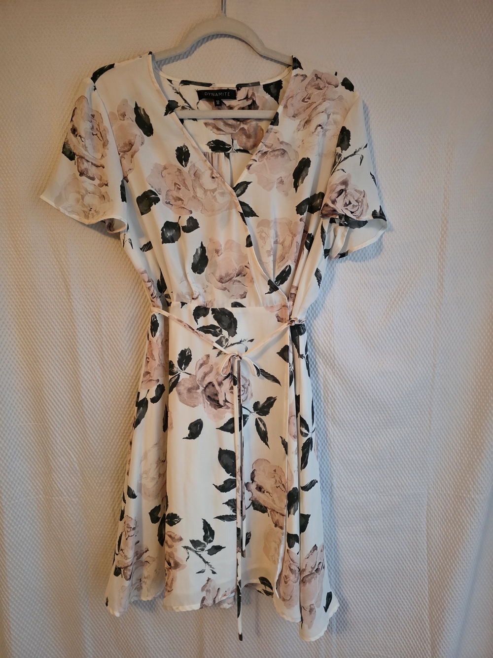 Dynamite Cream Floral Tie-Waist Mini Dress